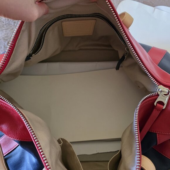 Coach Legacy Boston Weekender 23481 XL Leather Duffel Red White Blue AUTHENTIC - Picture 10 of 16